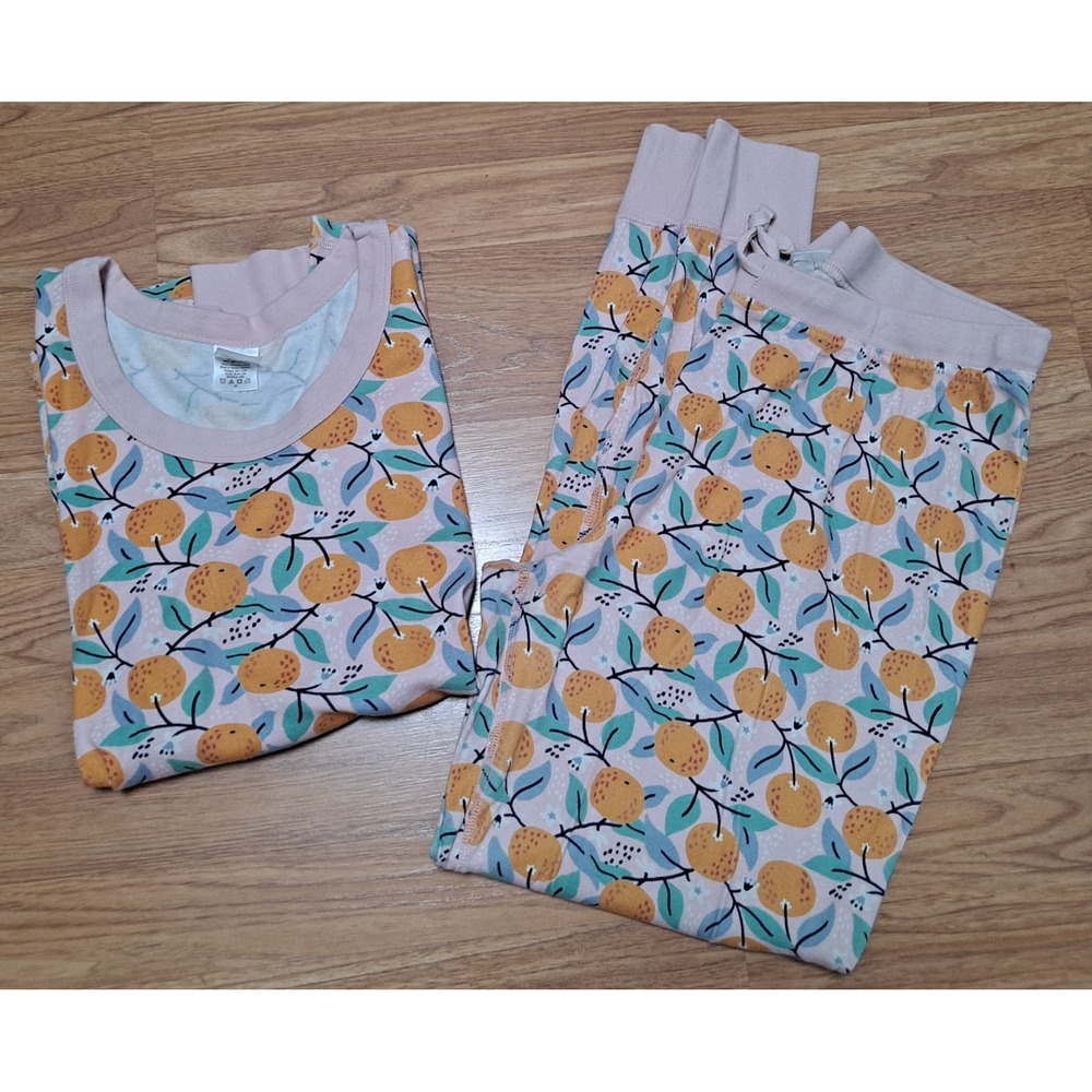 Hanna Andersson Pajama Set Top & Bottom XL Organic Cotton PJs Pink Oranges